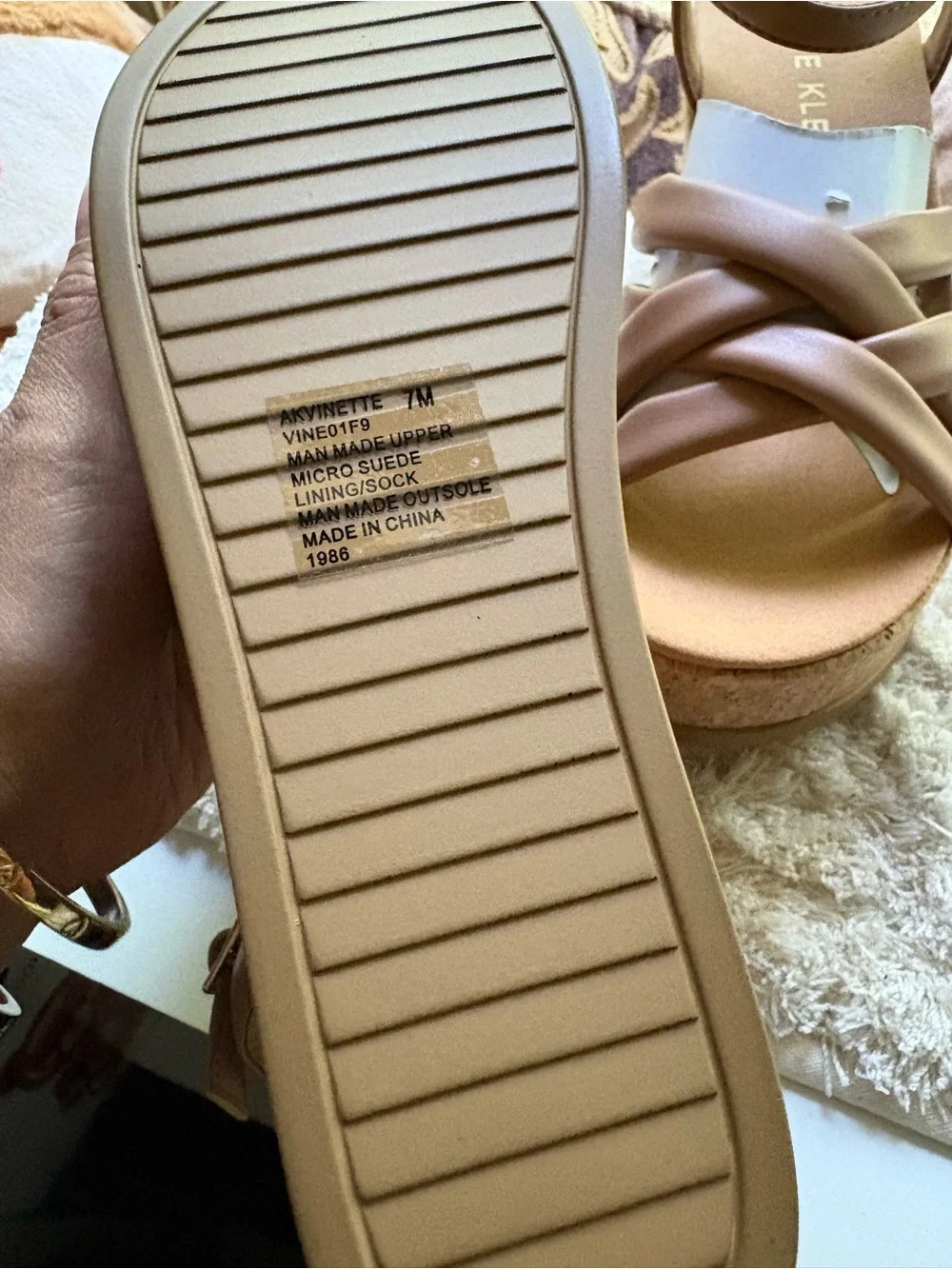 Anne Klein Braided Tan Wedge Sandals with Cork Platform
